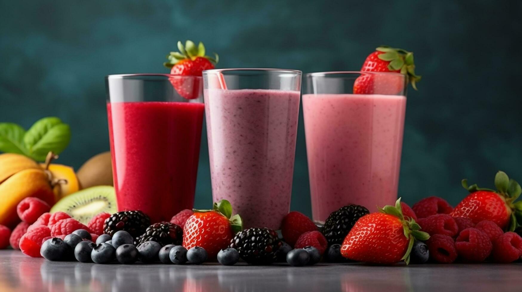 conjunto do fruta batidos, saudável fruta smoothies.generativo ai. foto