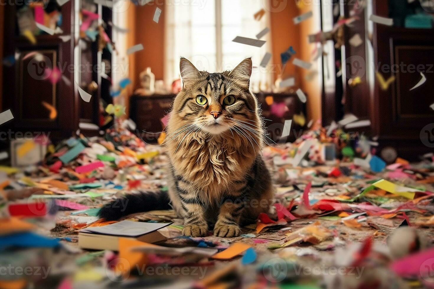 gato fazer caos dentro a sala.generativa ai. foto