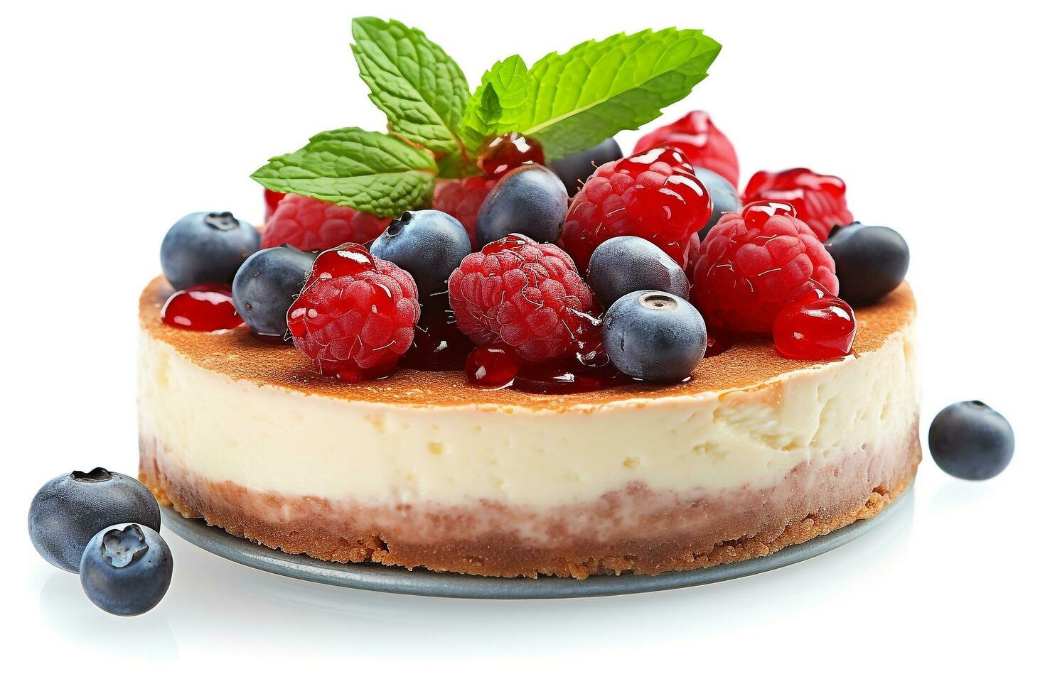 cheesecakes com fresco bagas e hortelã isolado em branco background.generative ai. foto