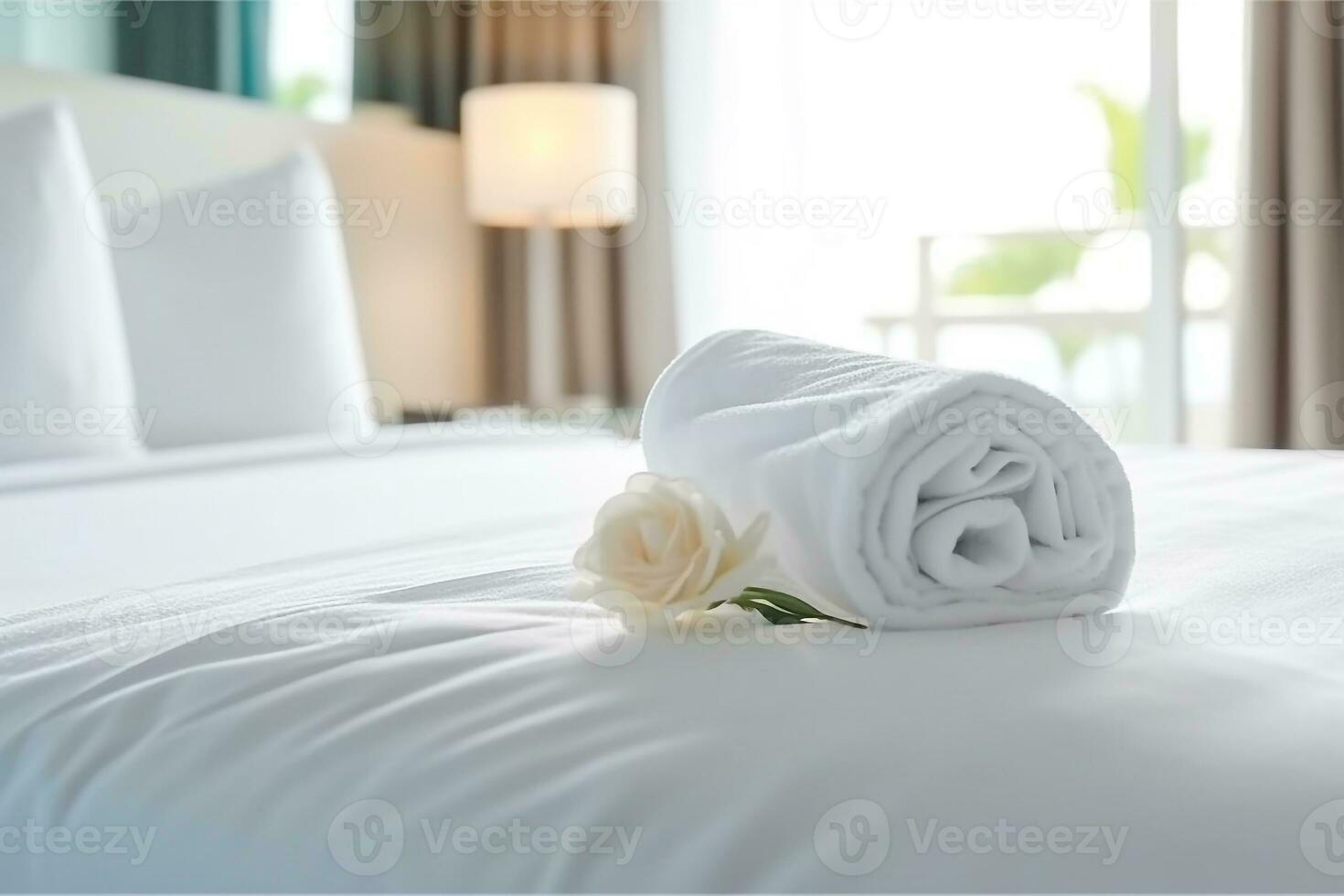 branco toalha em quarto fundo foto