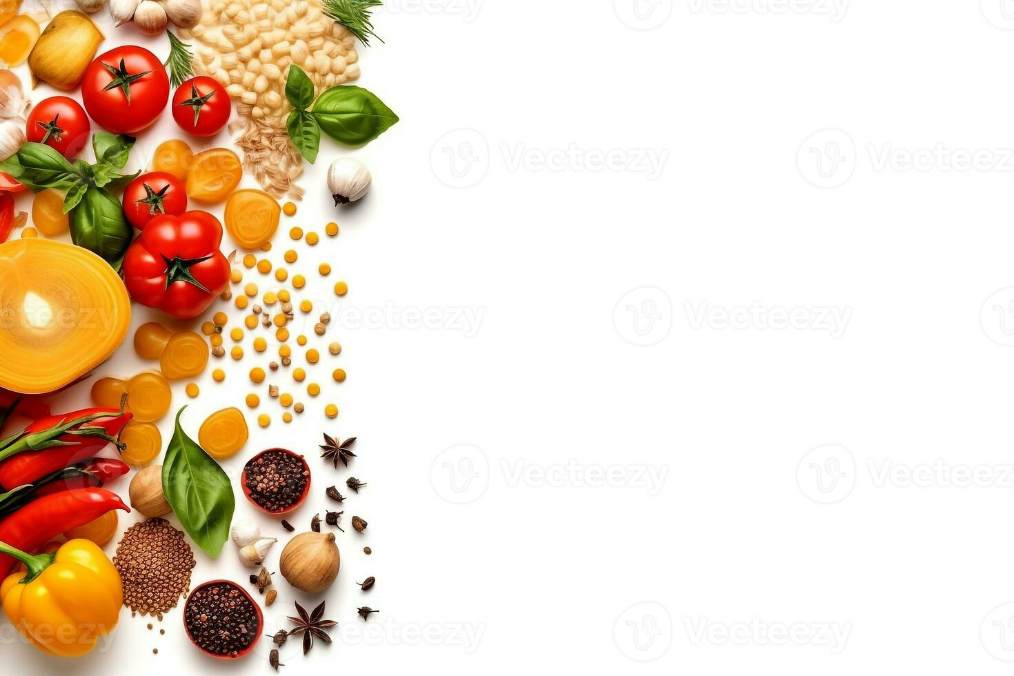 Comida ingrediente com erva isolado em branco fundo foto