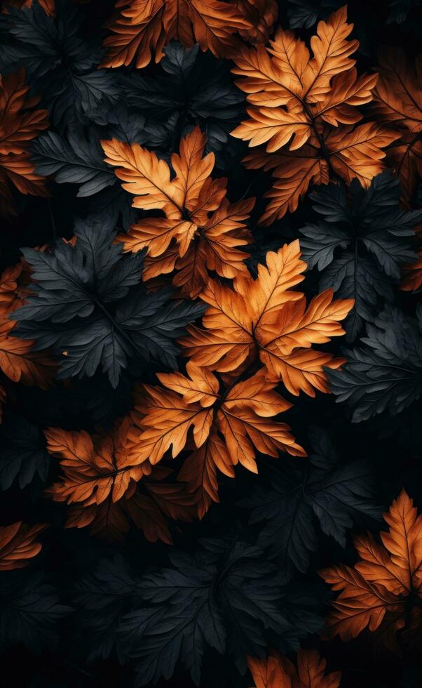 uma Sombrio fundo com muitos folhas dentro a primeiro plano foto