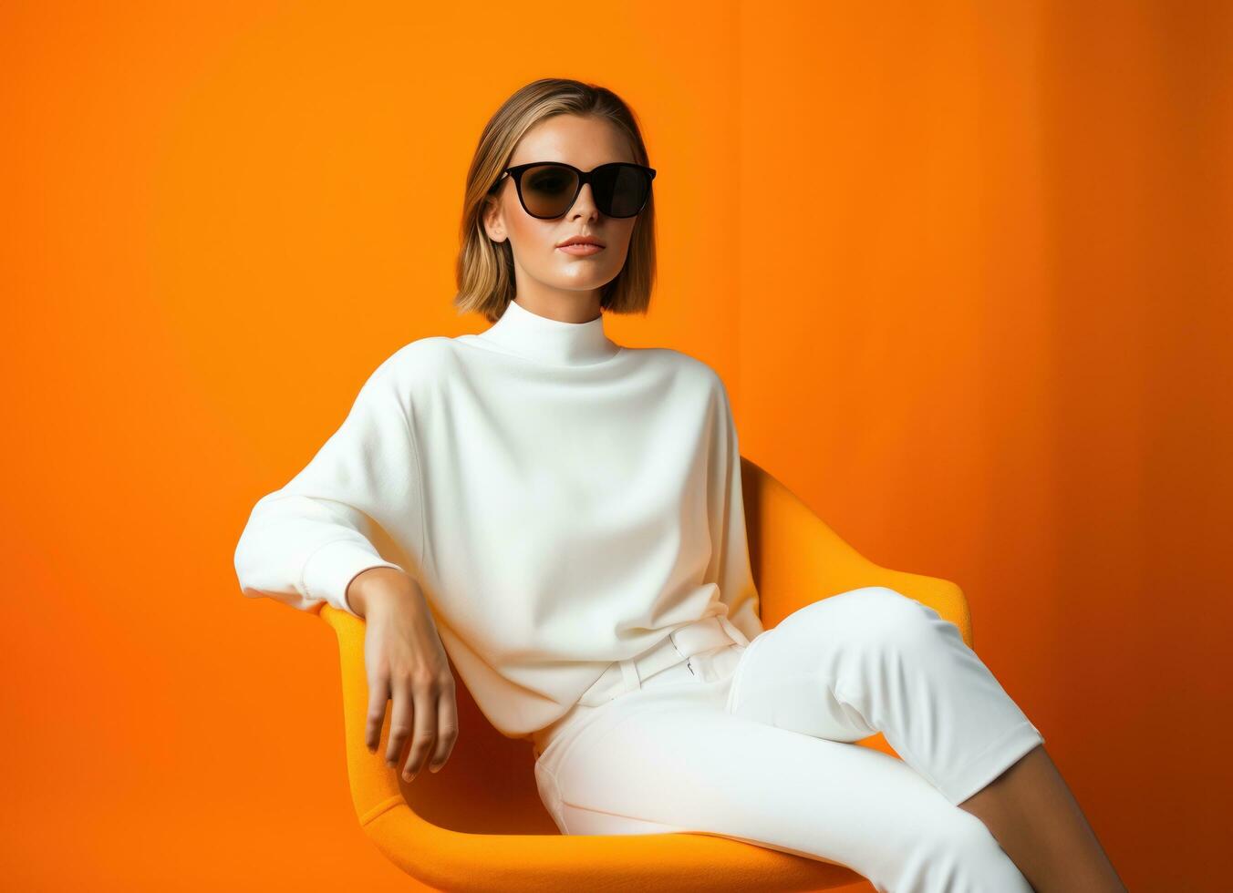 moda mulher dentro branco e laranja cores foto