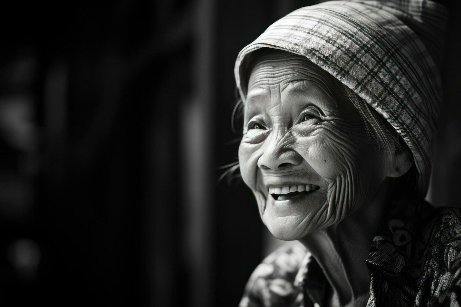 Senior mulher sorridente dentro a tarde foto