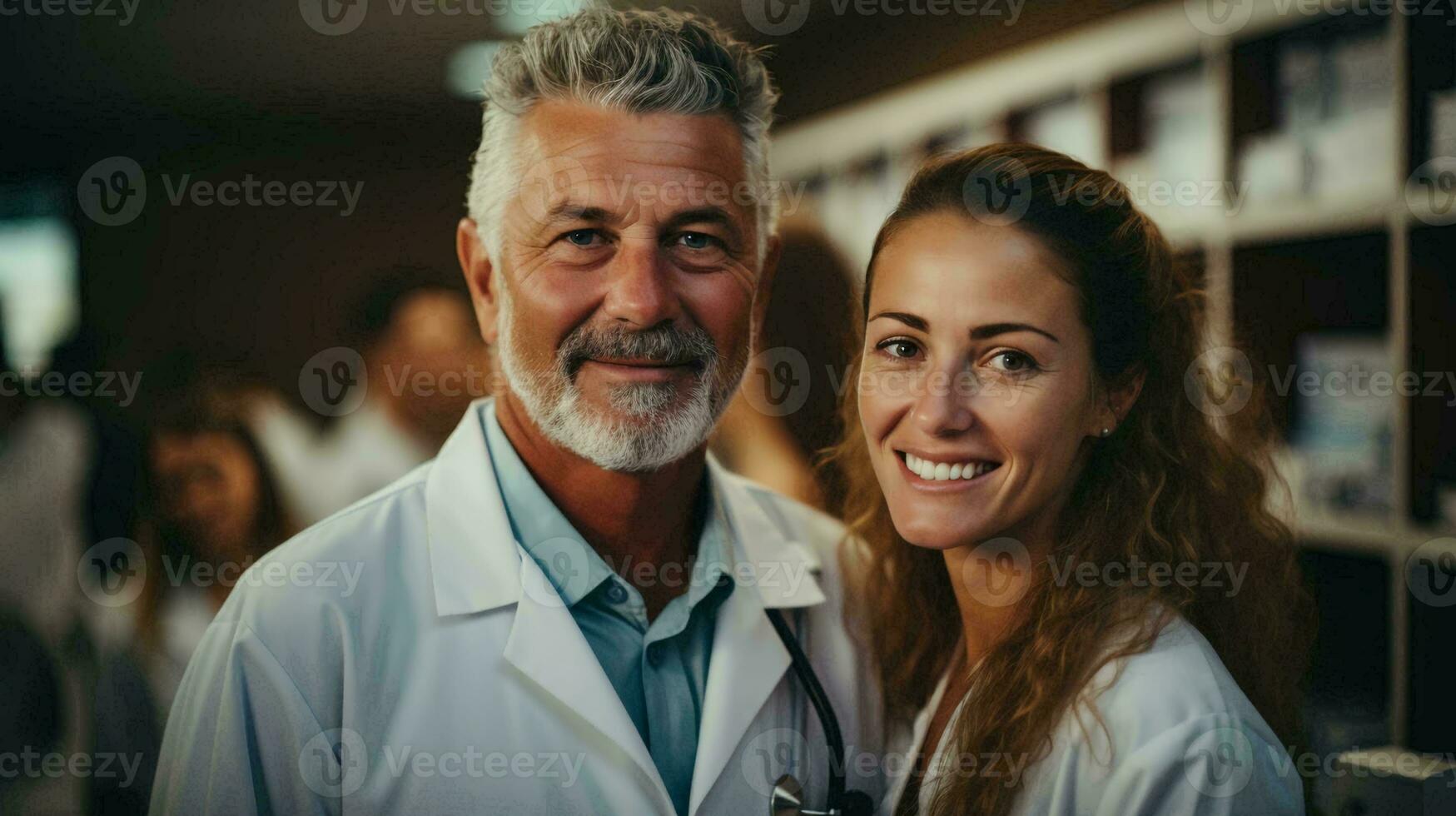 equipe do profissional médicos dentro uma hospital ou médico clínica. altamente qualificado médico pessoal dentro uma cuidados de saúde instituição foto