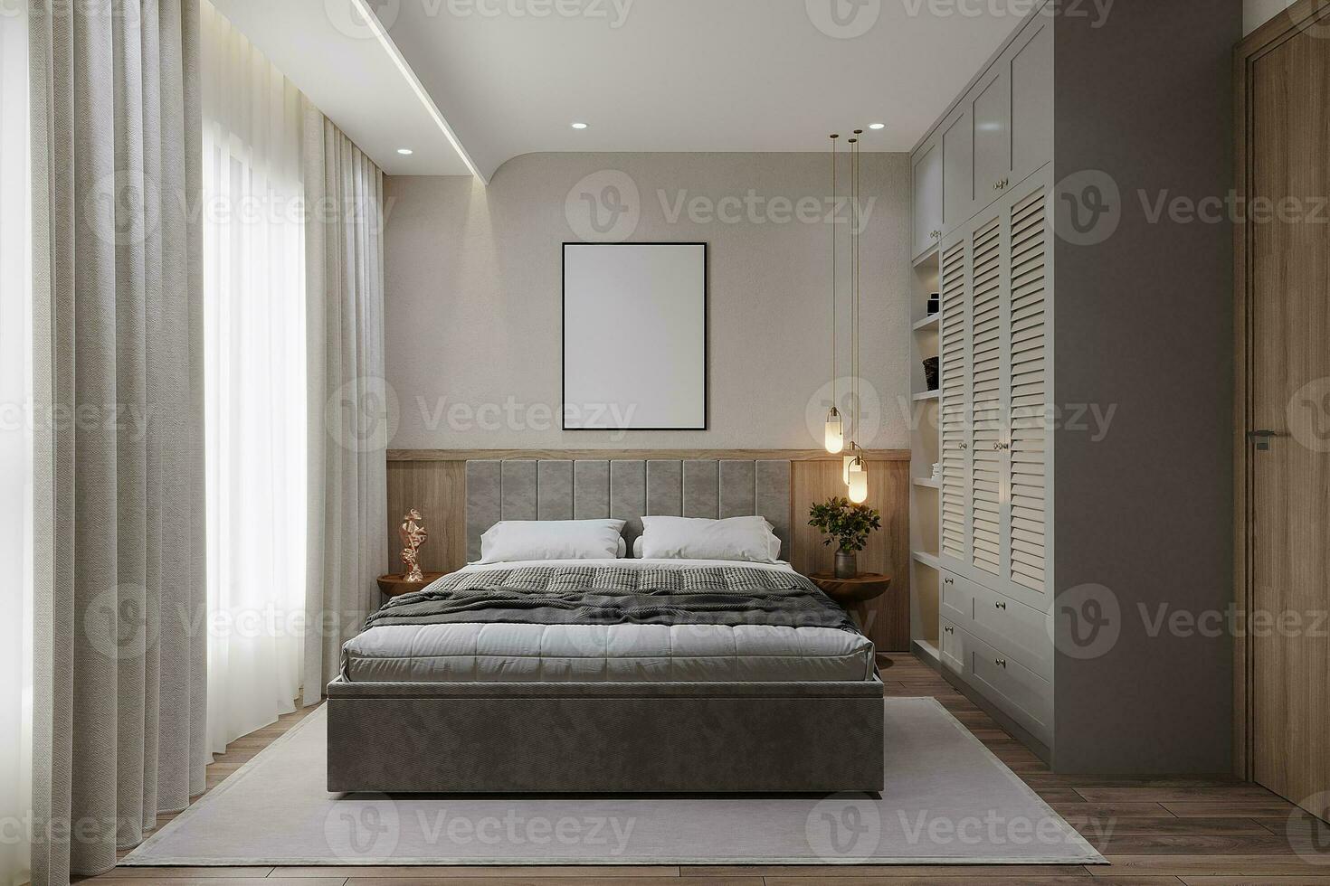 delicioso quarto interior Projeto e pop cor usado, 3d Renderização foto