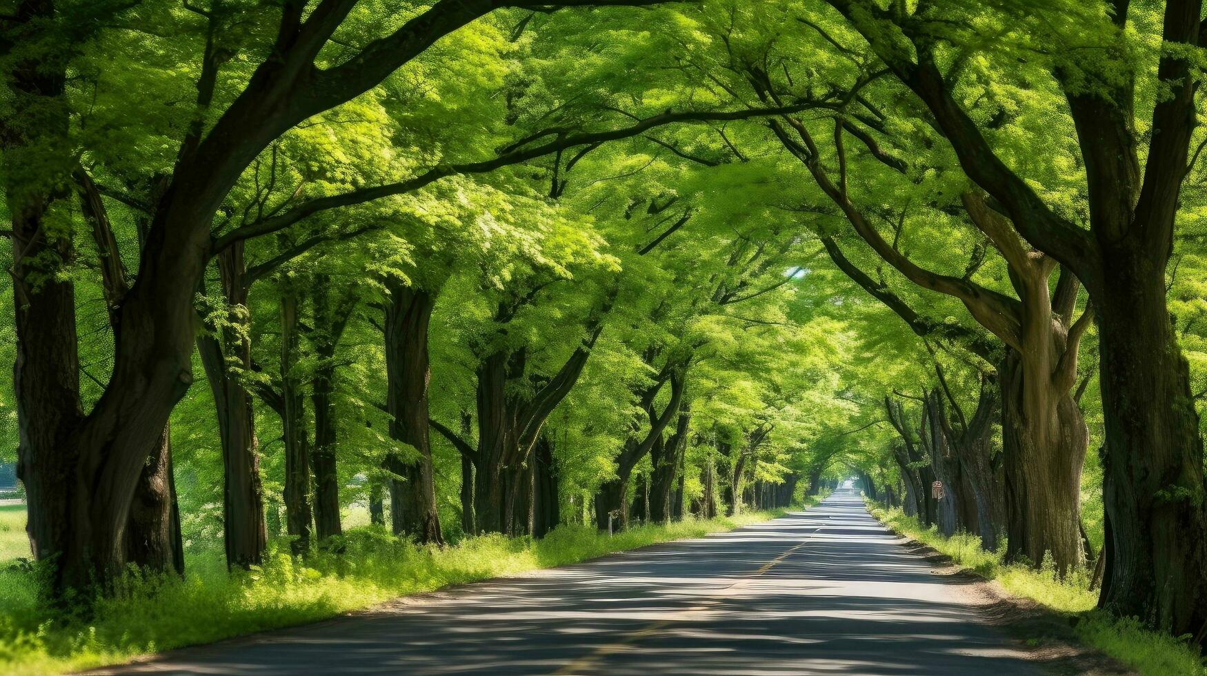 caminho caminho através a outonal floresta natural caminho, estrada para a tropical floresta campo, relaxante com ecológico ambiente, liberdade estilo de vida conceito, generativo ai ilustração foto