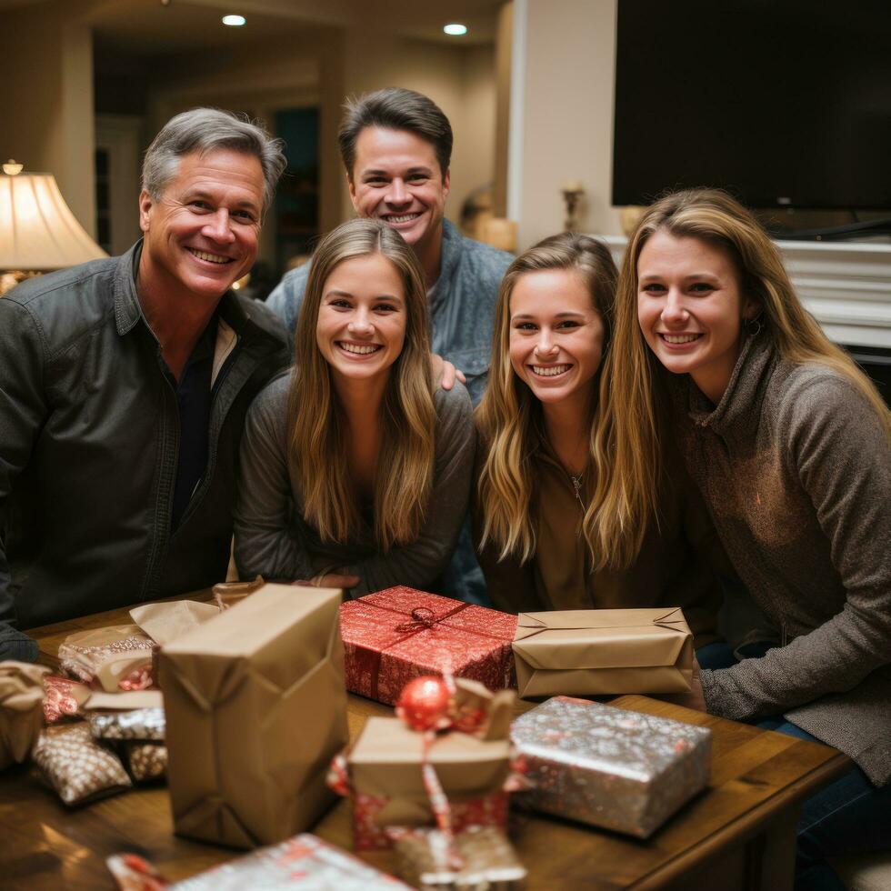 alegre família encontros e presente troca foto