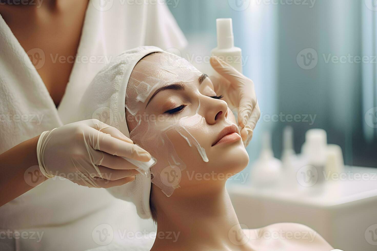 facial pele tratamento. menina facial tratamento. facial cuidados com a pele. spa corpo Cuidado. neural rede ai gerado foto