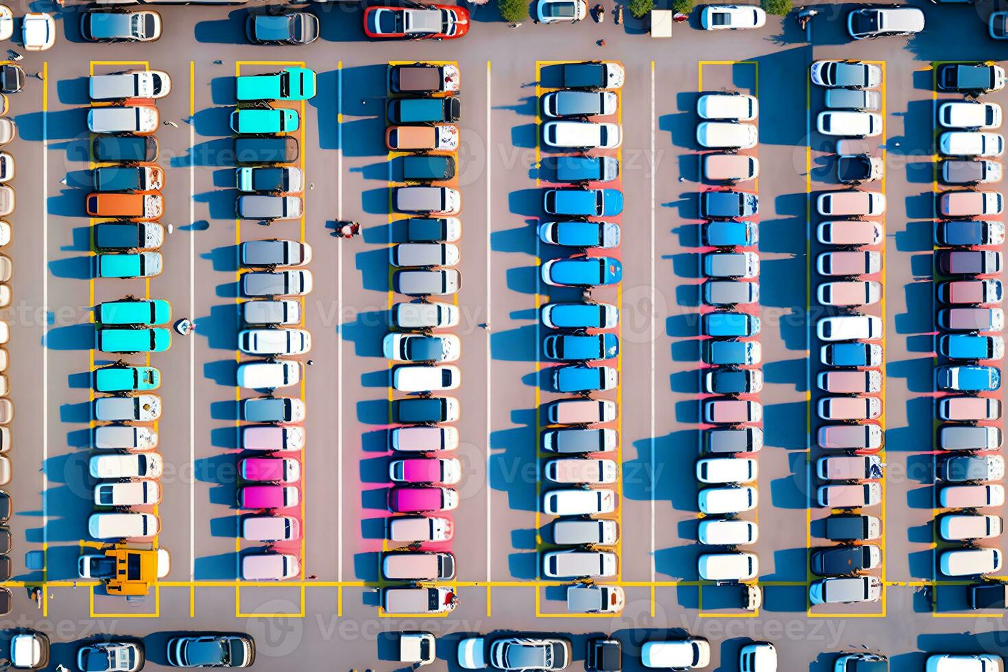 parques preenchidas com carros, topo visualizar. neural rede ai gerado foto