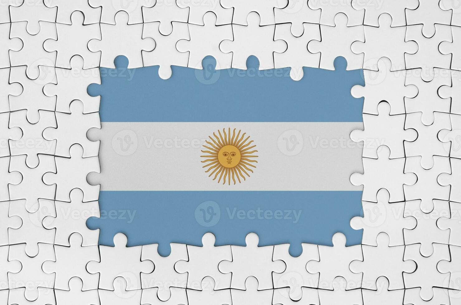 Argentina bandeira dentro quadro, Armação do branco enigma peças com ausência de central parte foto