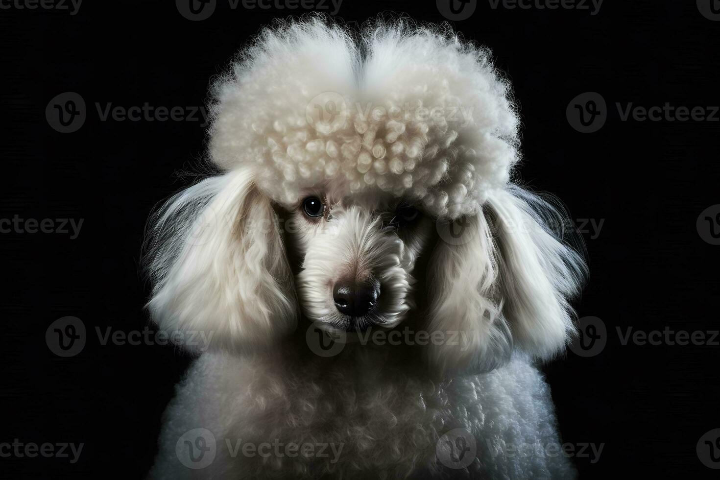 retrato do uma poodle cachorro em uma Preto fundo. neural rede ai gerado foto