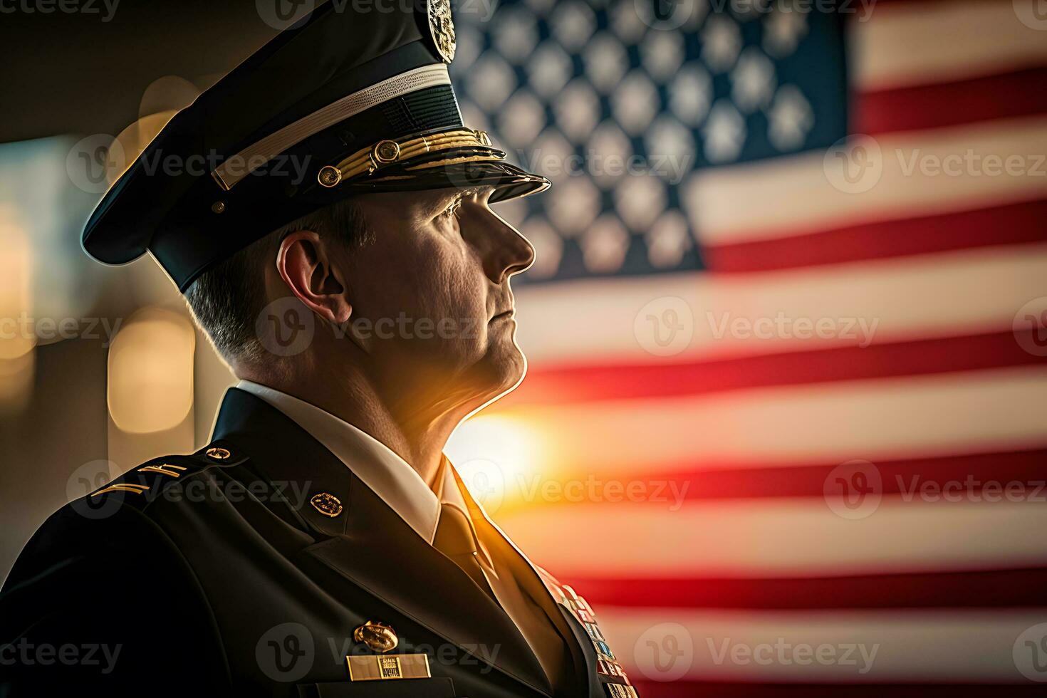 Visão do uma veterano saudando a bandeira do a Unidos estados. neural rede ai gerado foto