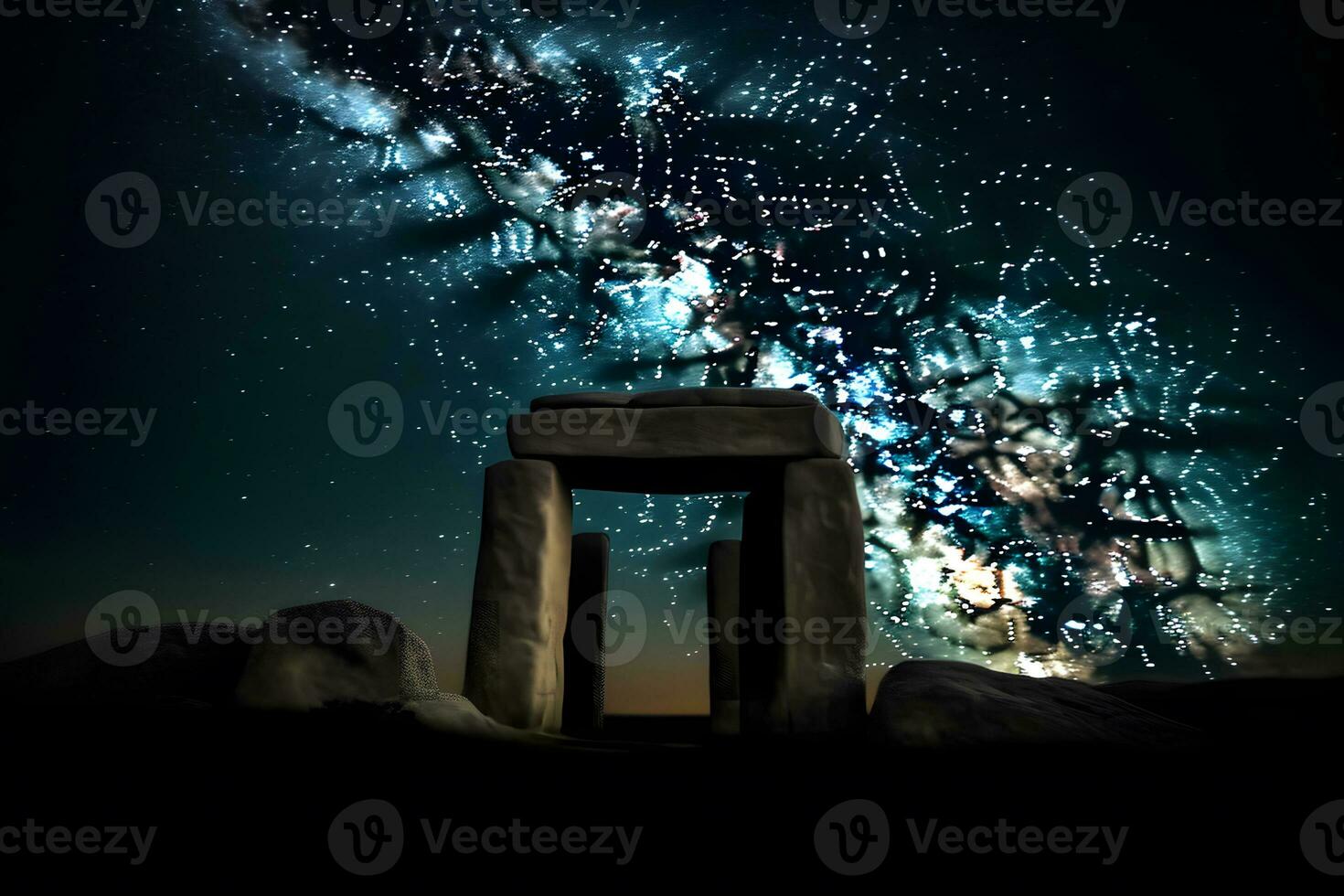 pedra henge zombar construção contra a pano de fundo do noite e espaço. neural rede ai gerado foto