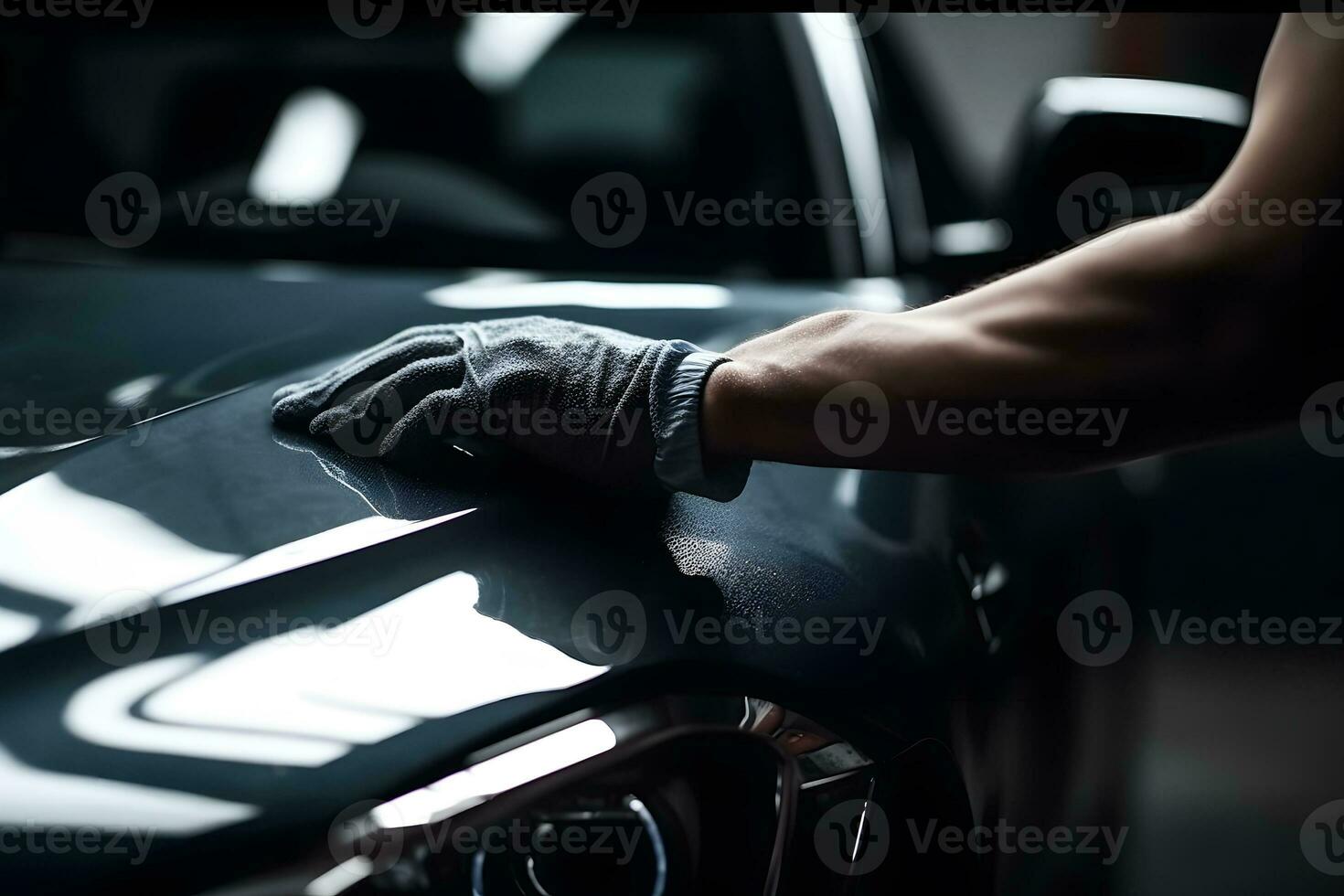 adesivo do uma protetora filme em a Farol do uma carro dentro uma carro detalhamento estúdio. neural rede ai gerado foto