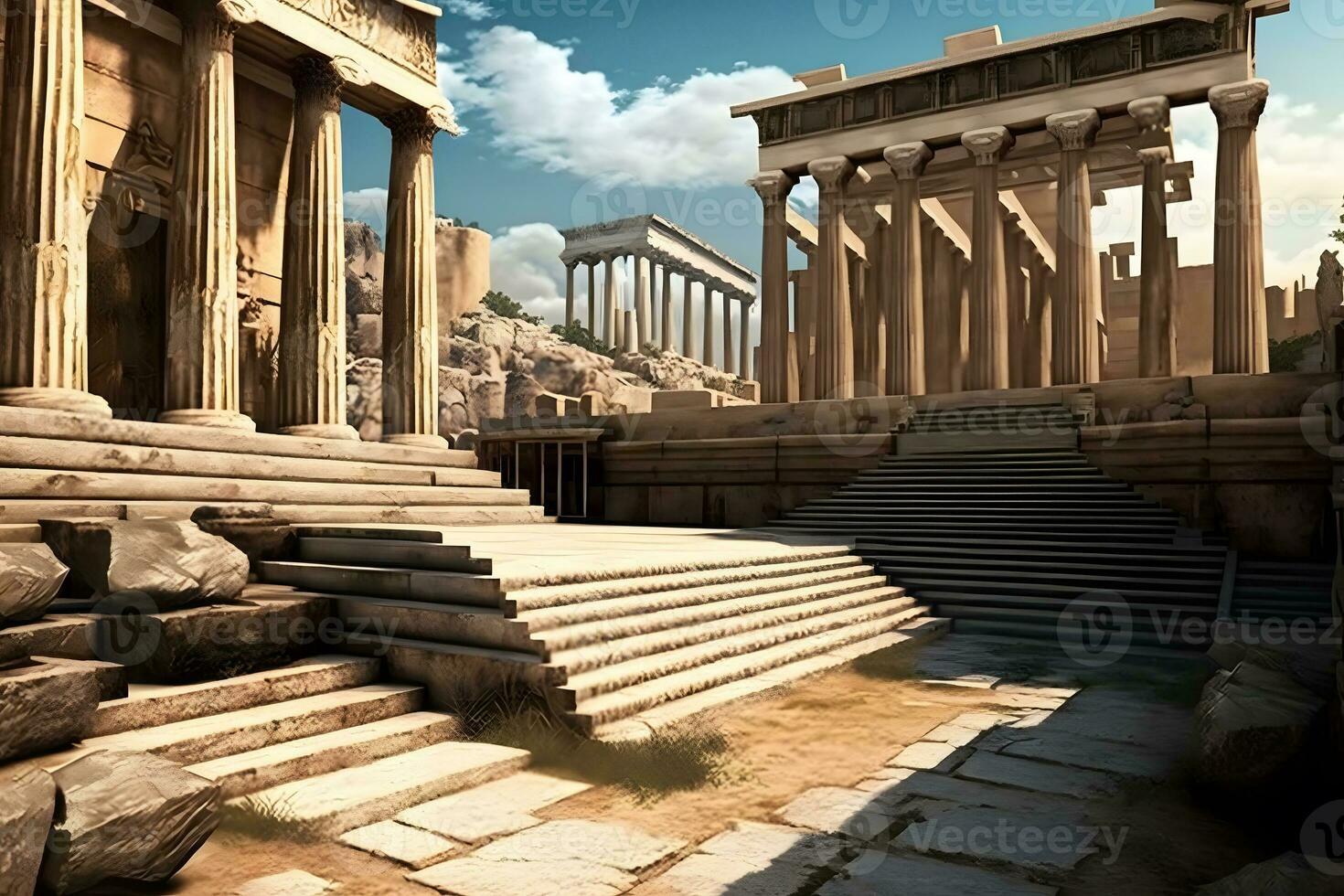 fantasia Atenas ponto de referência acrópole e a odeon do heróis sótão, herodeion, somente depois de a nascer do sol. neural rede ai gerado foto