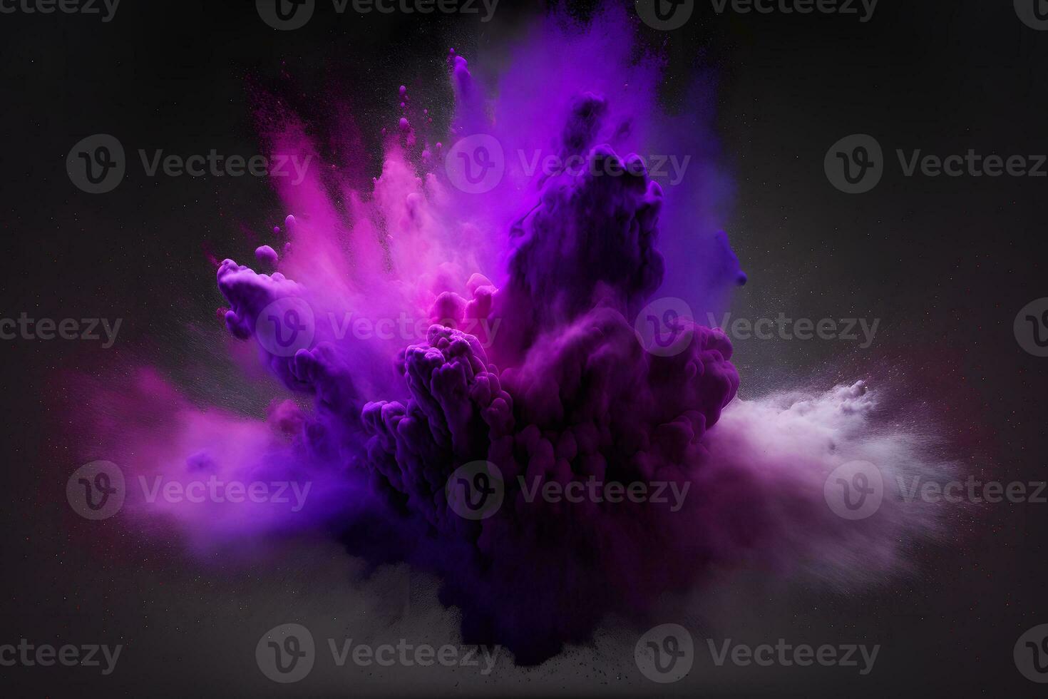 explosão do roxa e tolet cor pintura pó em Preto fundo. neural rede gerado arte foto