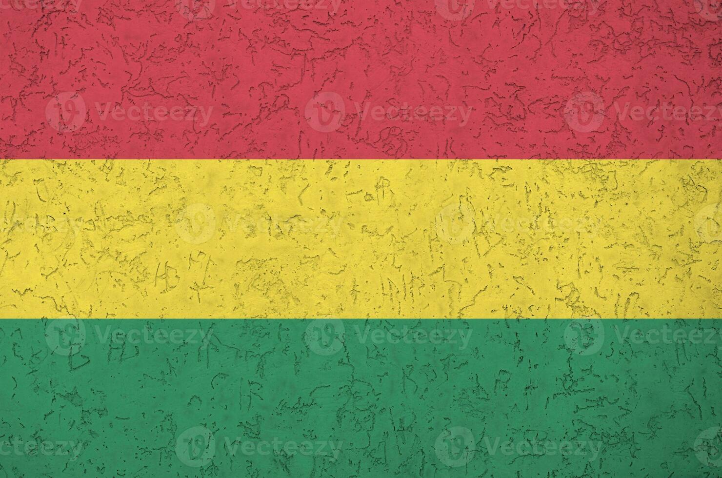 Bolívia bandeira retratado dentro brilhante pintura cores em velho alívio reboco muro. texturizado bandeira em rude fundo foto