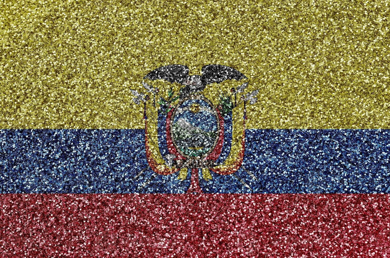 Equador bandeira retratado em muitos pequeno brilhante lantejoulas. colorida festival fundo para festa foto