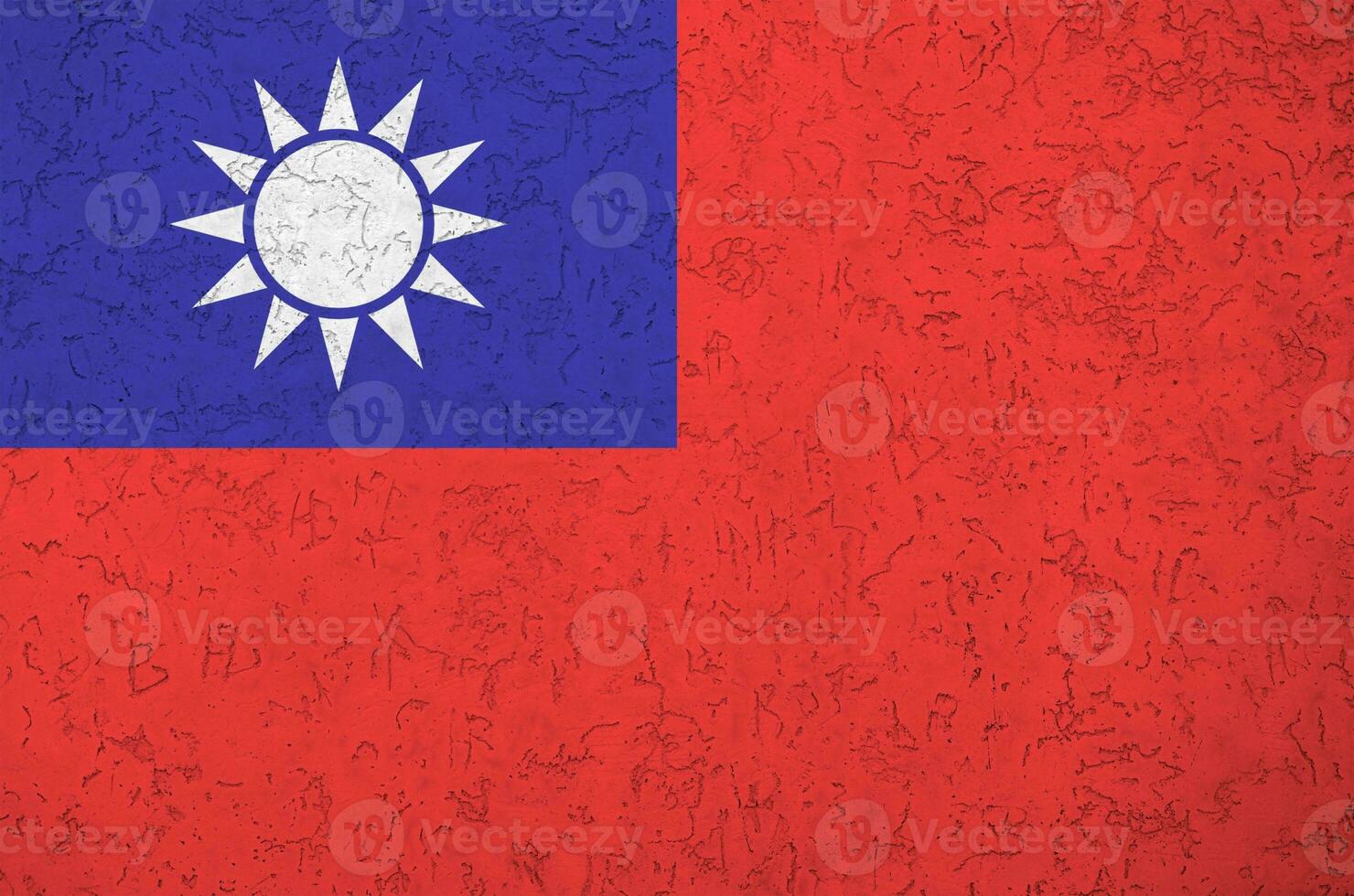 Taiwan bandeira retratado dentro brilhante pintura cores em velho alívio reboco muro. texturizado bandeira em rude fundo foto