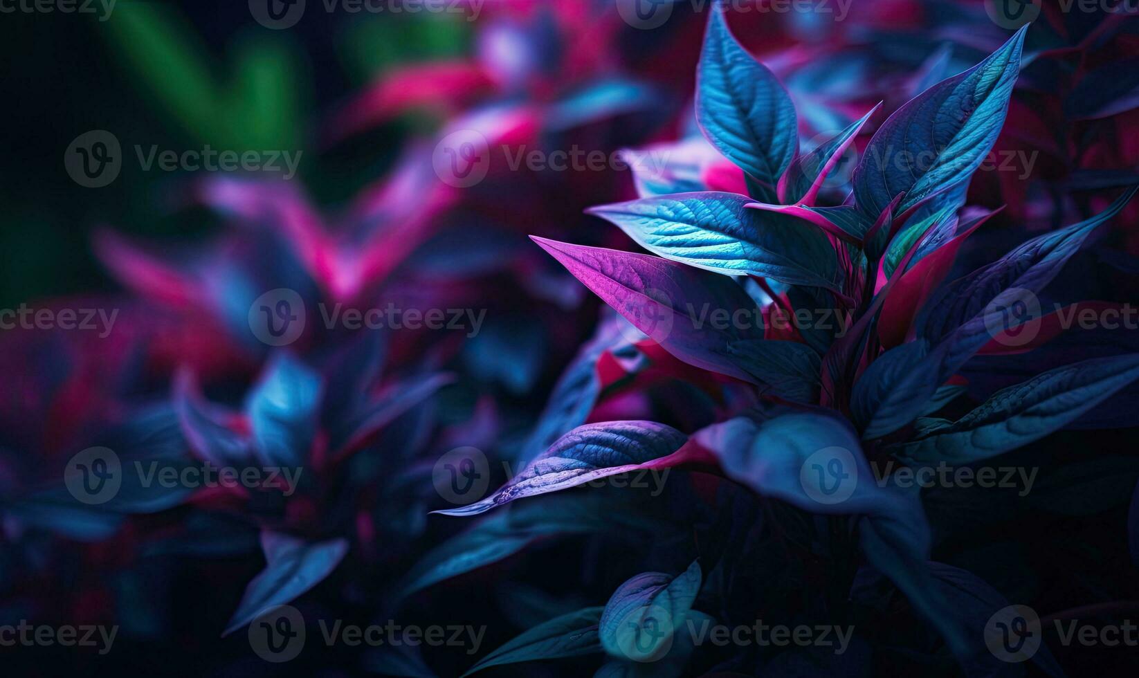 tropical folhas dentro néon Rosa luz papel de parede. exótico folhagem fundo. natural texturizado. para cartão postal, livro ilustração. criada com generativo ai Ferramentas foto