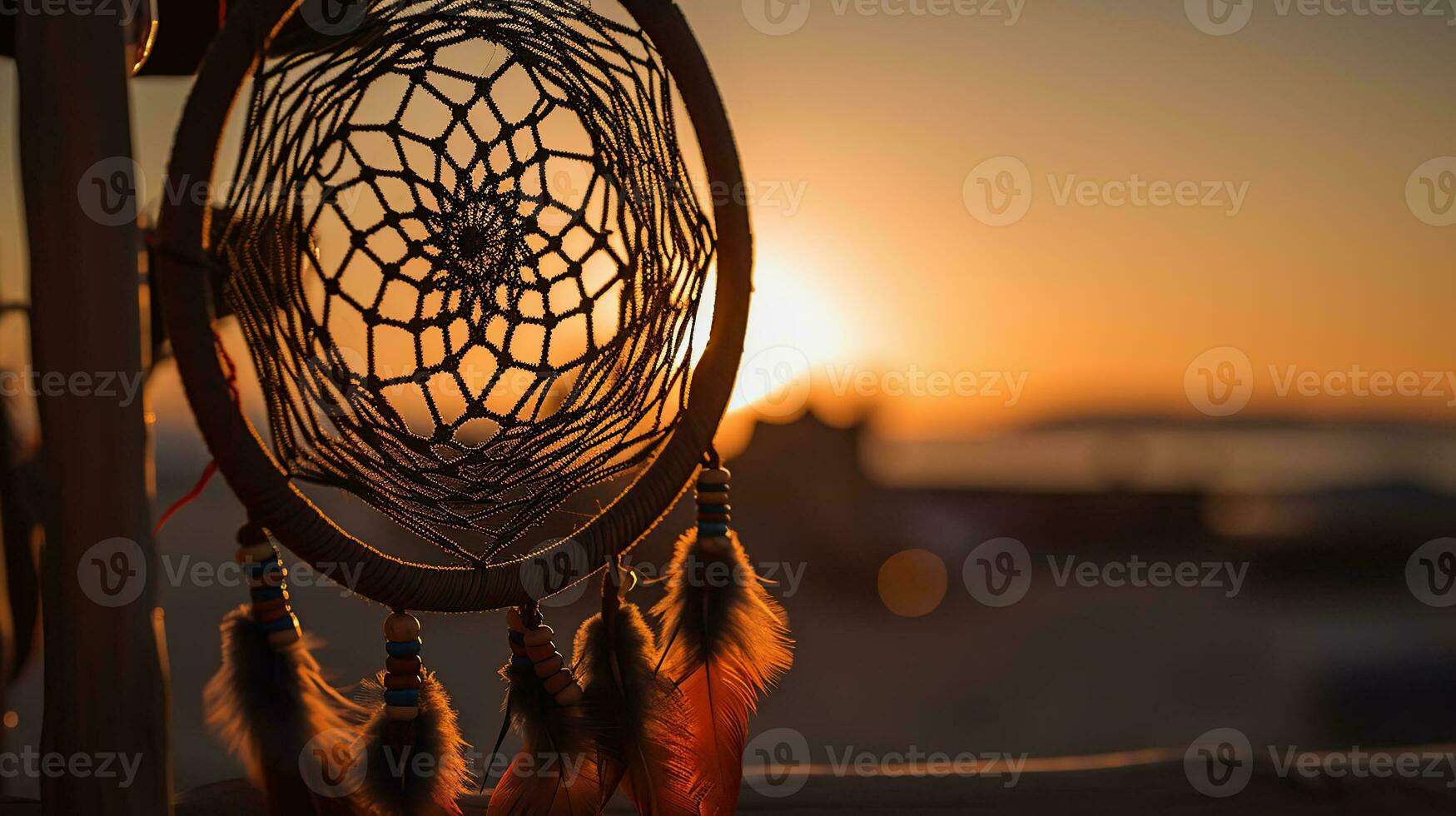 Apanhador de Sonhos - nativo americano decoração às pôr do sol, generativo ai foto