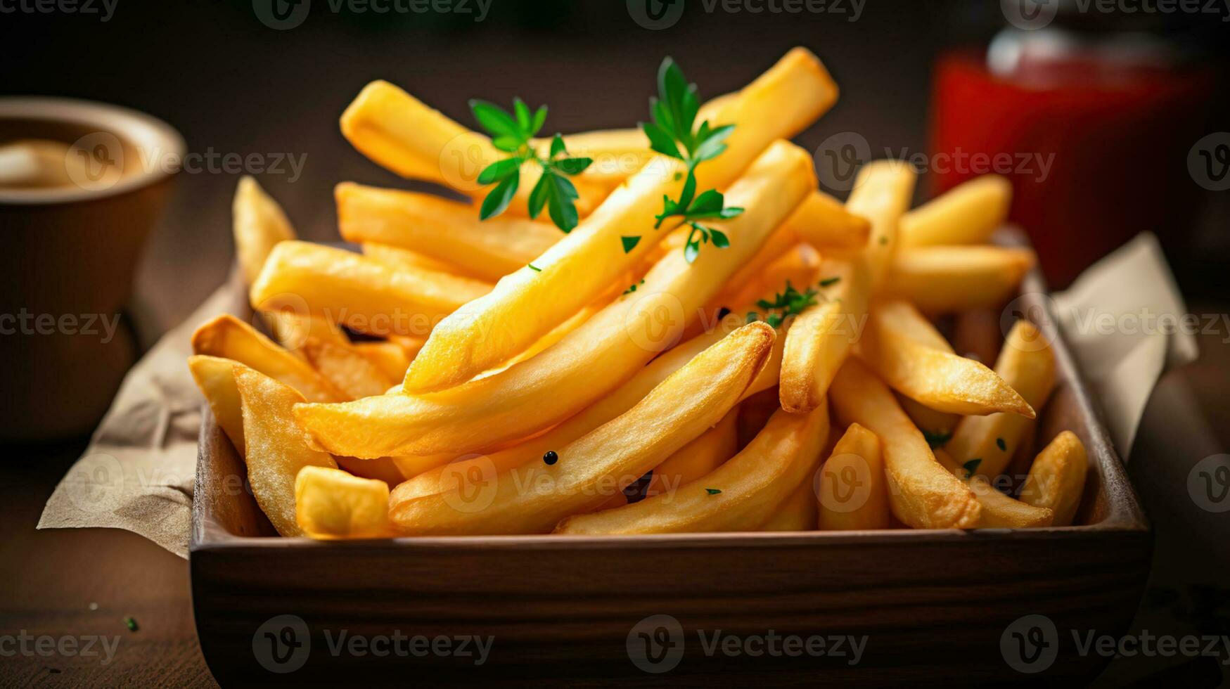 recentemente preparado francês fritas cozinha prato, fechar - acima foto do comida, generativo ai