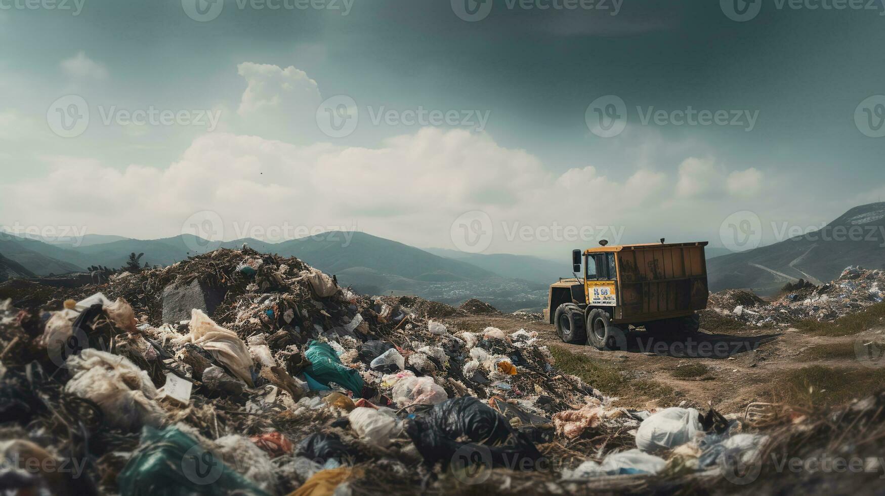 poluição problema, montanha lixo dentro municipal aterro para família desperdício, generativo ai foto