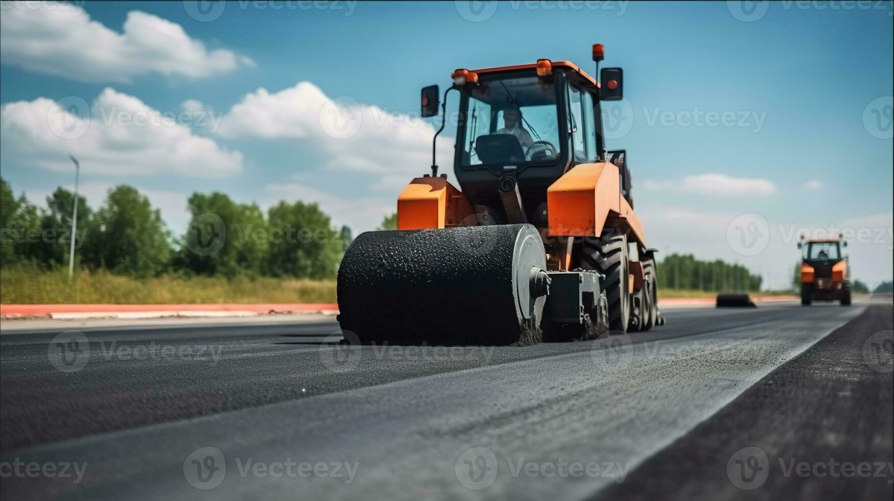 rolo rolando fresco quente asfalto em a Novo estrada. estrada construção. generativo ai foto