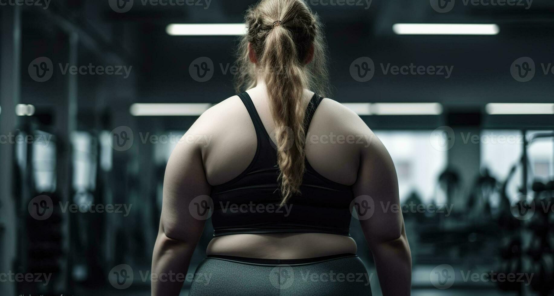 excesso de peso mulher dentro uma academia. corpo positivo conceito. generativo ai foto