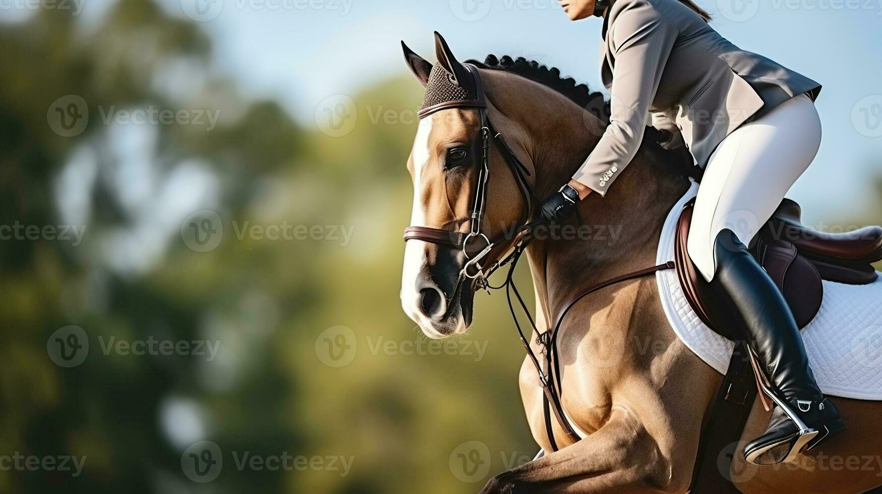 a emocionante arte do cavalo pulando dentro equestre Esportes. generativo ai foto