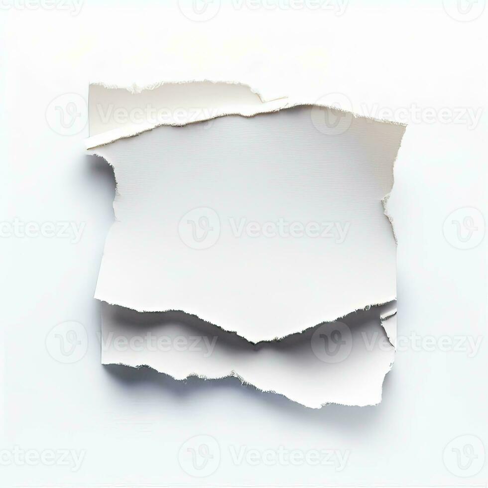 peça do branco papel lágrima isolado em uma branco fundo isolado em uma branco fundo, cópia de espaço . generativo ai foto