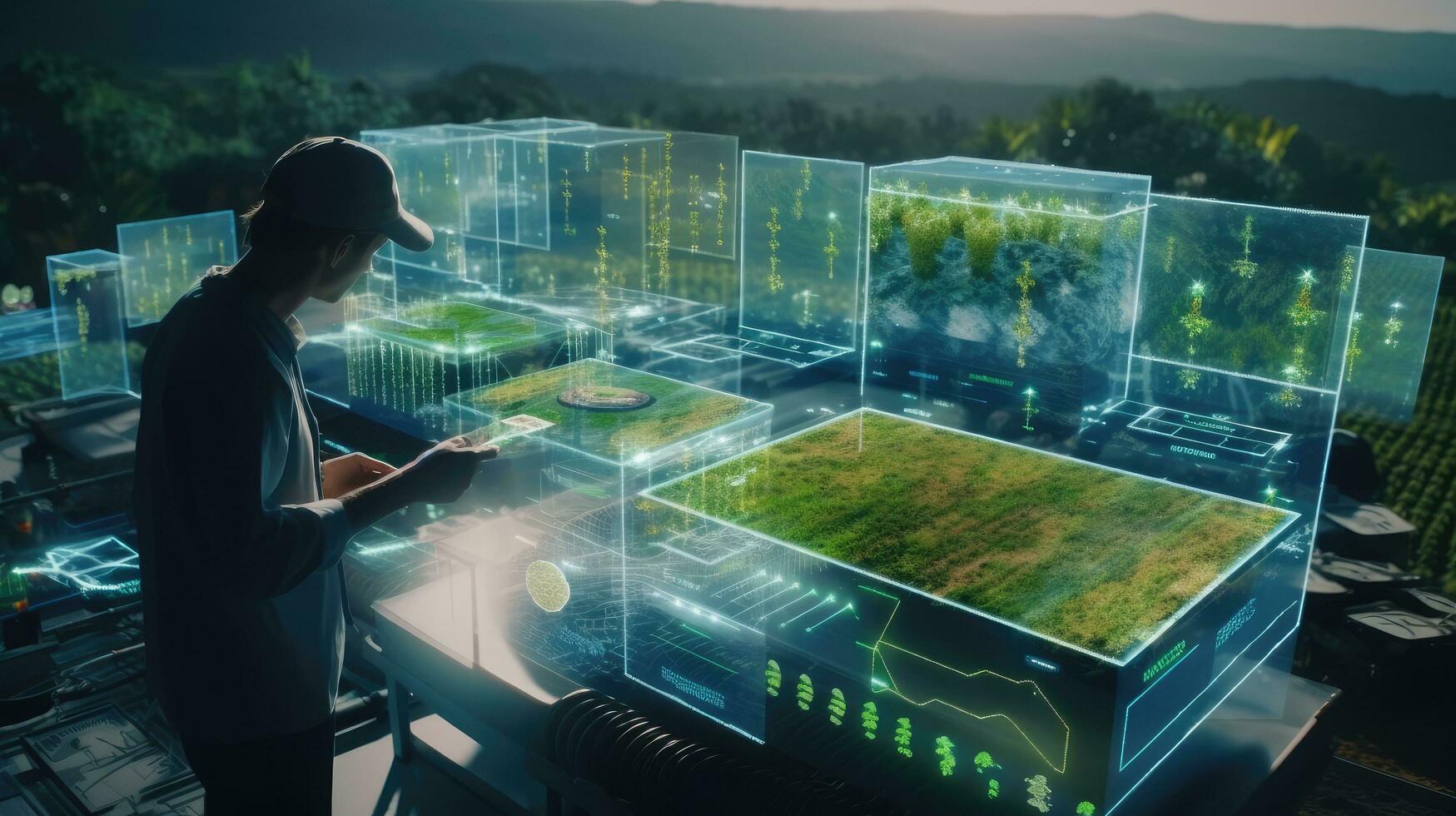 digital agrícola biotecnologia holográfico plantar conceito para biotecnologia ou Bioengenharia. foto