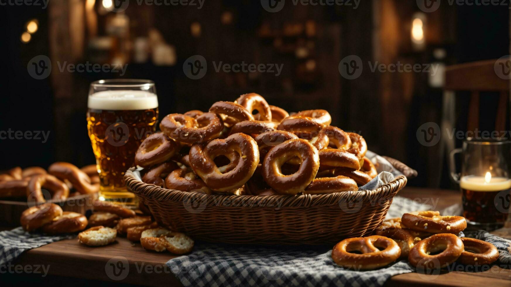 oktoberfest arranjo com delicioso pretzel e Cerveja festival foto