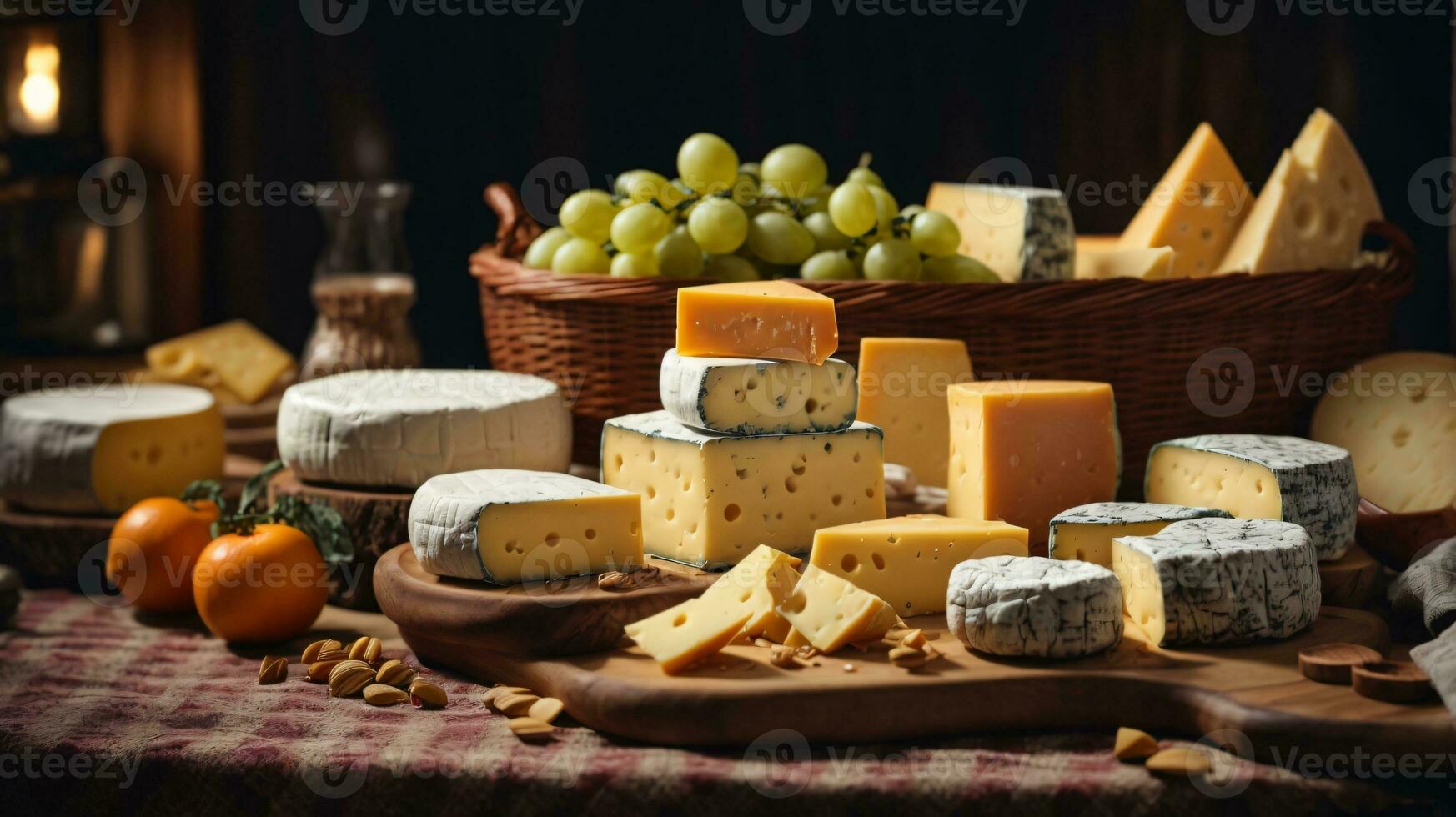 fotos do delicioso pilha do queijo em topo do cada de outros