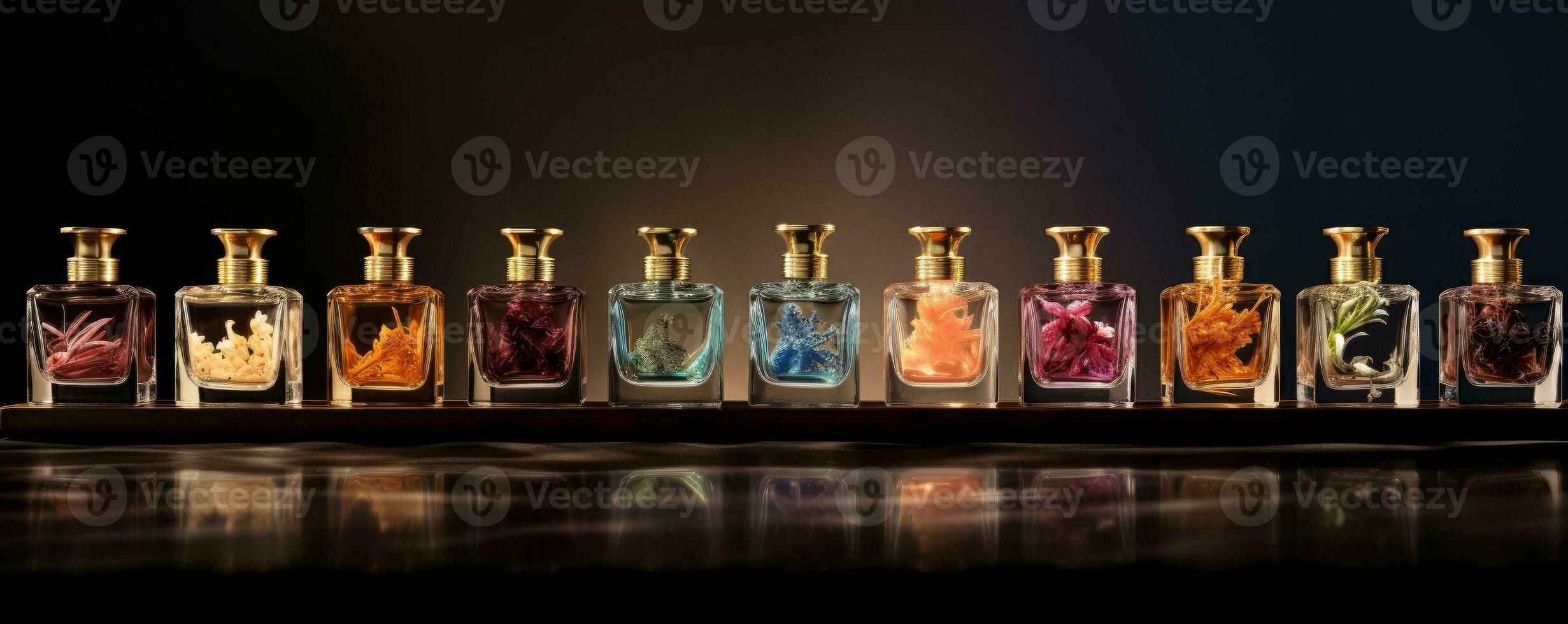 perfumes garrafa em Sombrio fundo generativo ai foto