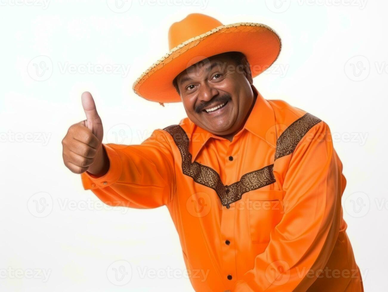 mexicano homem dentro emocional pose em branco fundo ai generativo foto