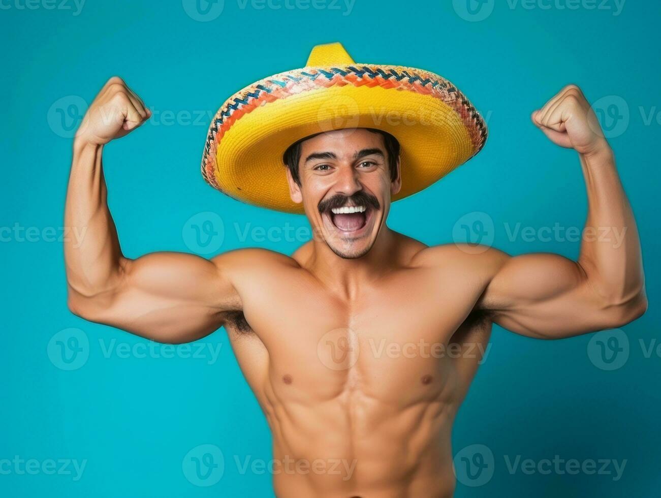 mexicano homem dentro brincalhão pose em sólido fundo ai generativo foto