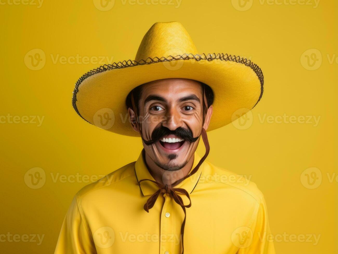 mexicano homem dentro brincalhão pose em sólido fundo ai generativo foto