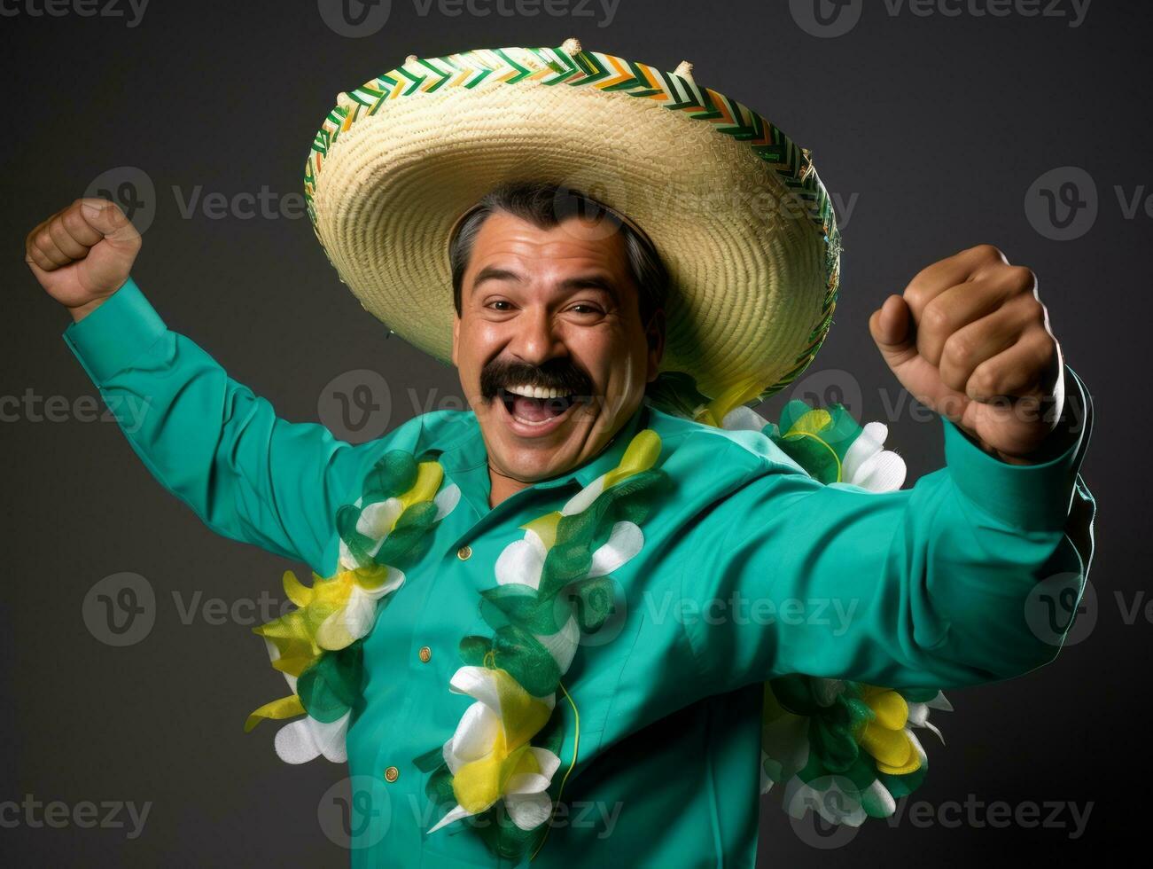 mexicano homem dentro brincalhão pose em sólido fundo ai generativo foto