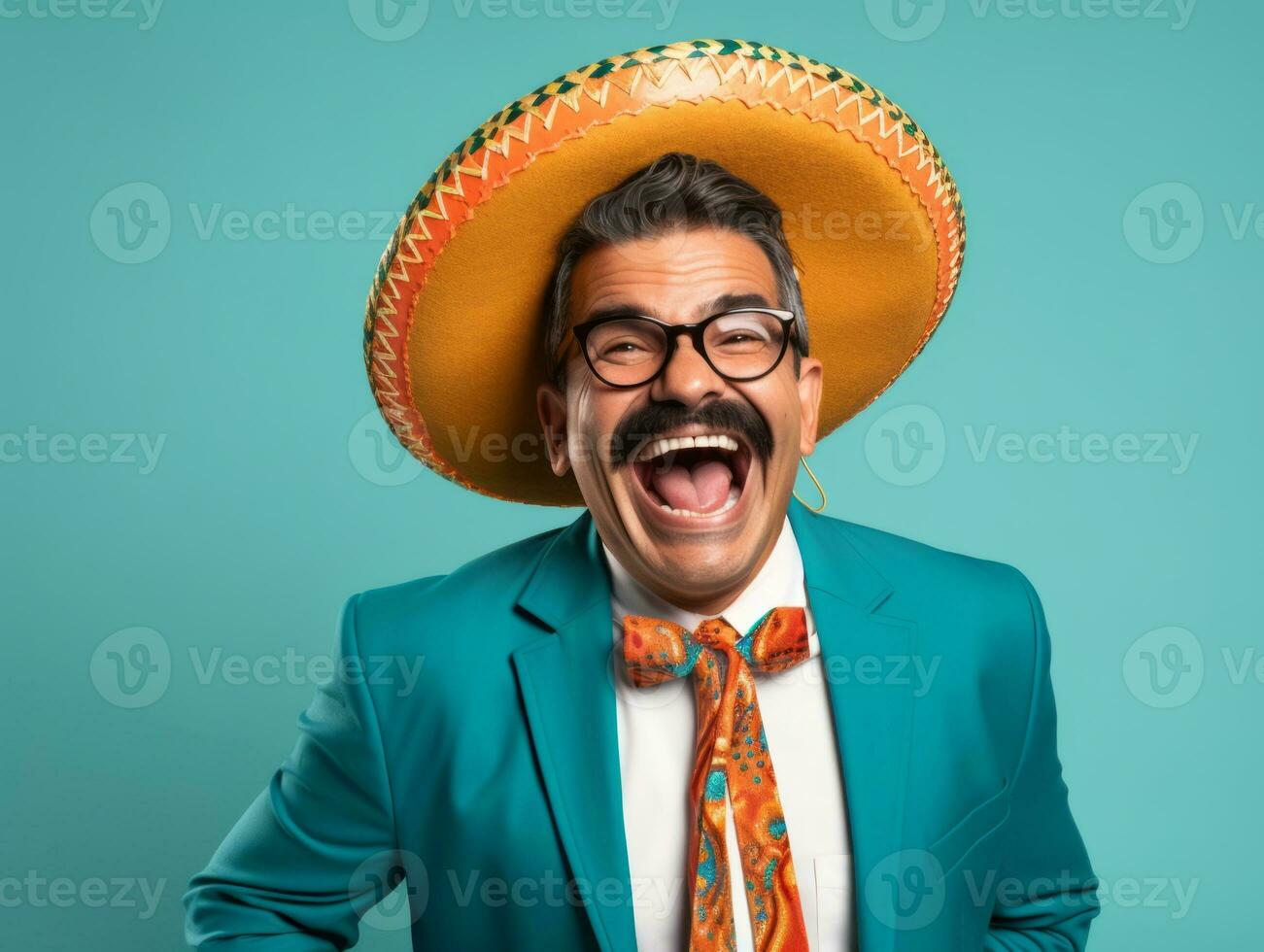 mexicano homem dentro brincalhão pose em sólido fundo ai generativo foto