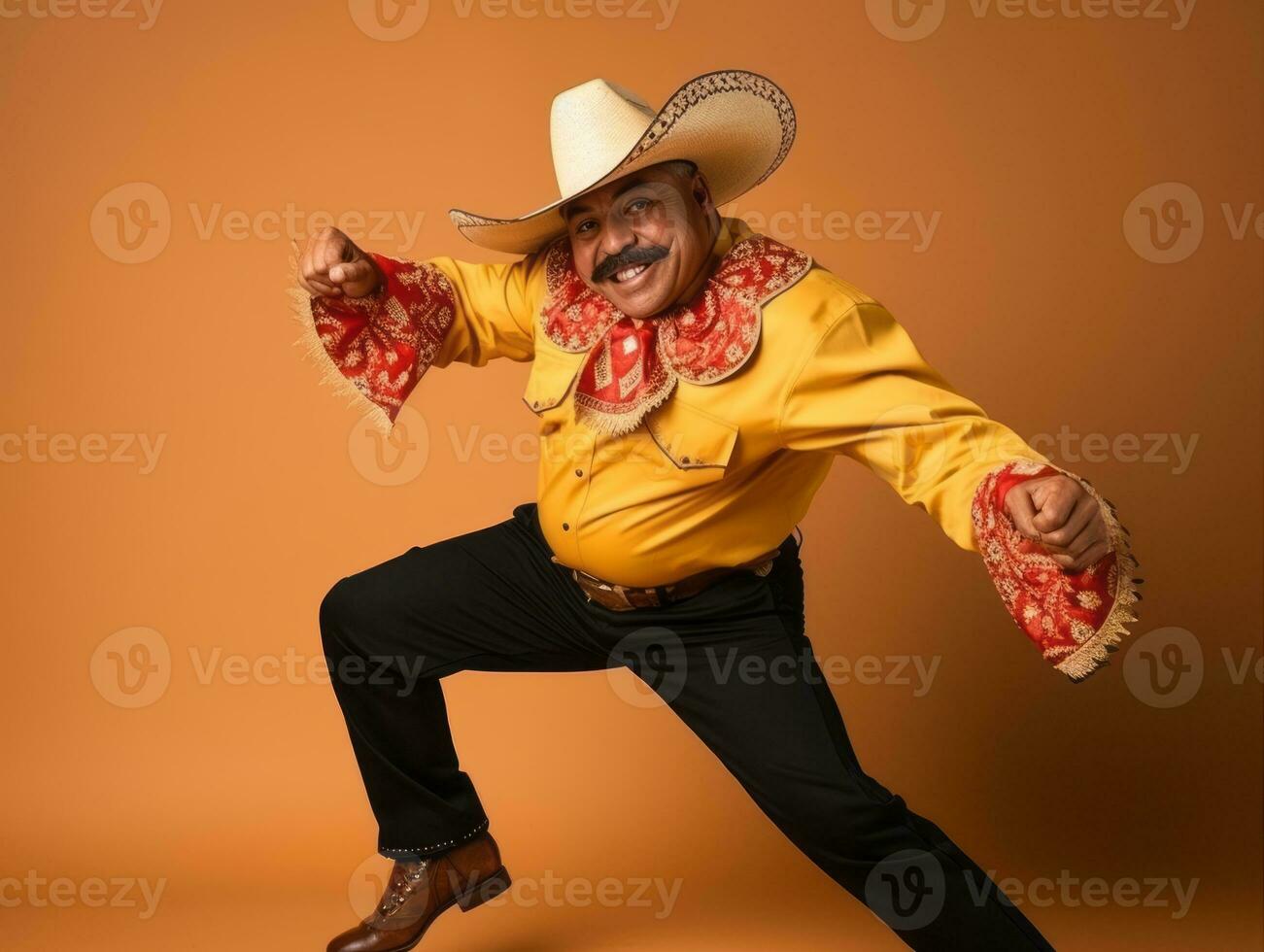 mexicano homem dentro brincalhão pose em sólido fundo ai generativo foto