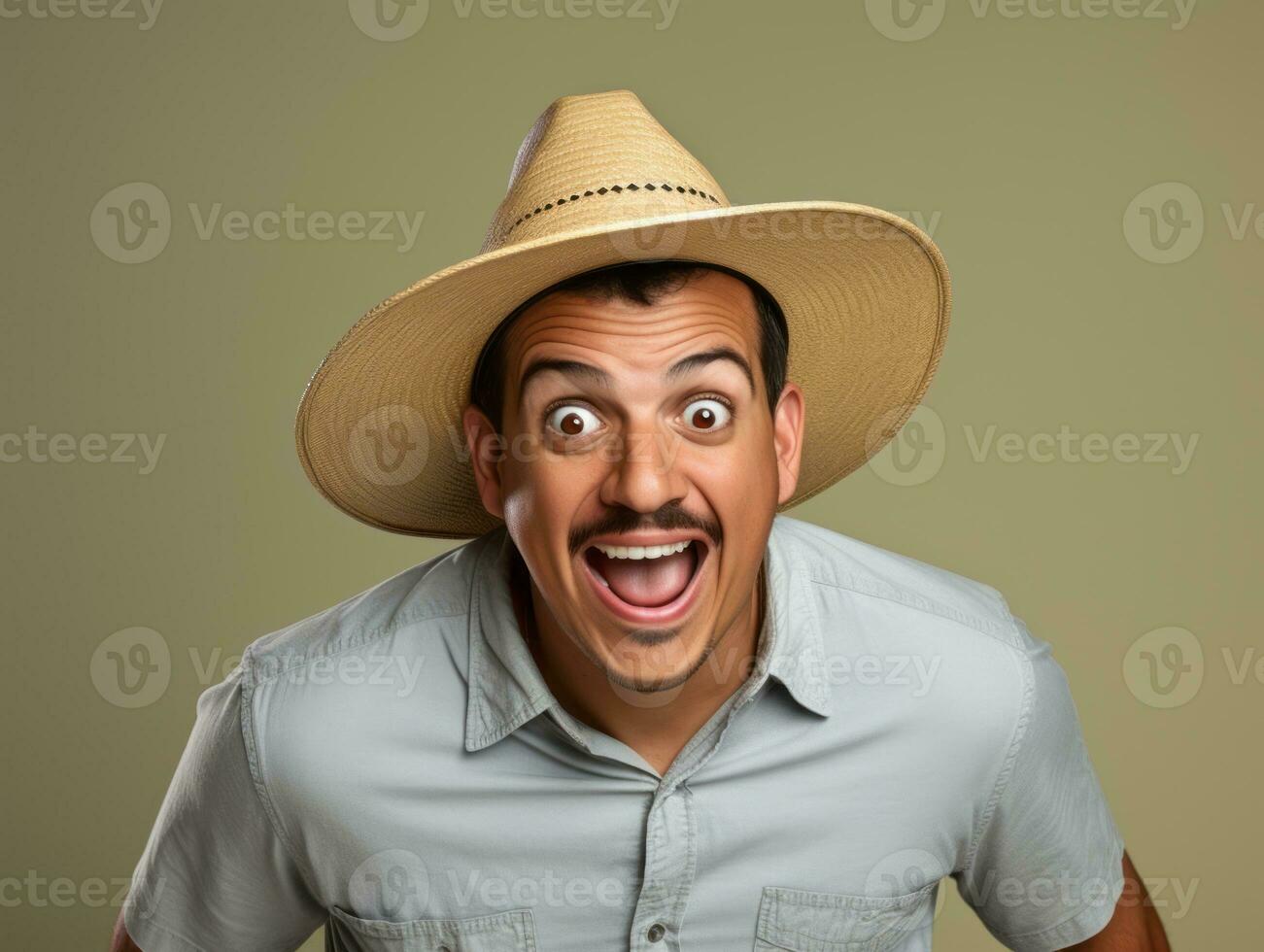 mexicano homem dentro brincalhão pose em sólido fundo ai generativo foto