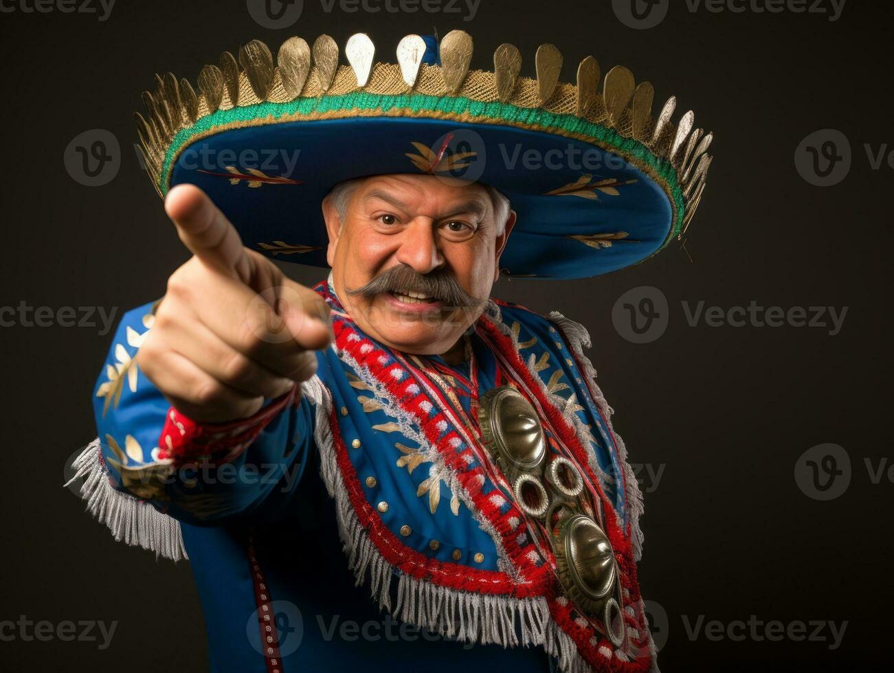 mexicano homem dentro brincalhão pose em sólido fundo ai generativo foto