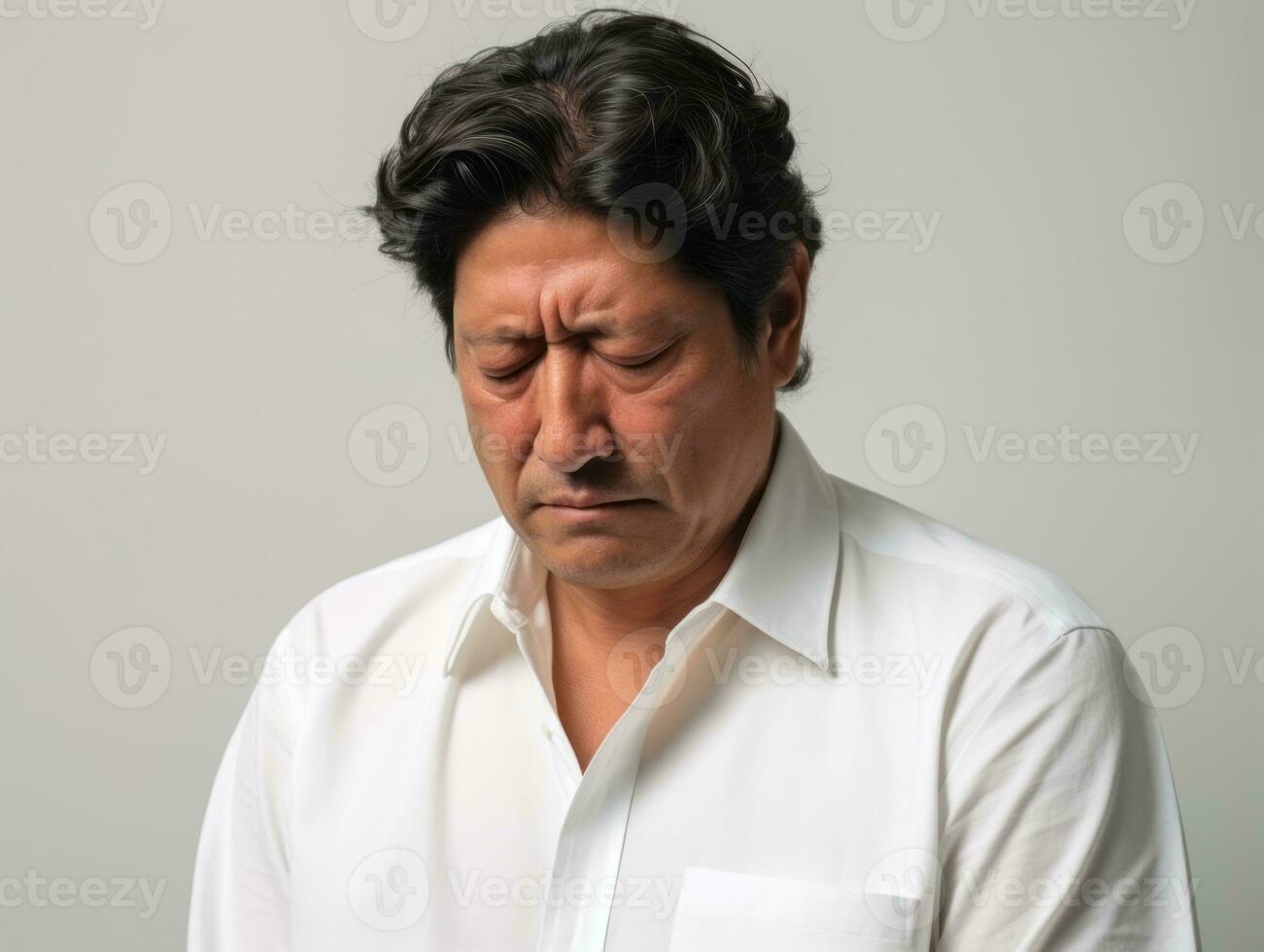 40. ano velho ásia homem dentro emocional pose em branco fundo ai generativo foto