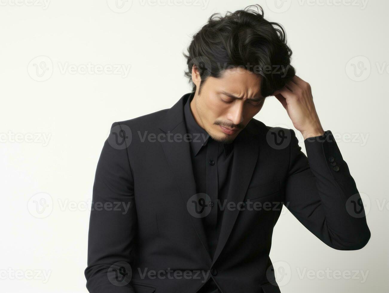 40. ano velho ásia homem dentro emocional pose em branco fundo ai generativo foto