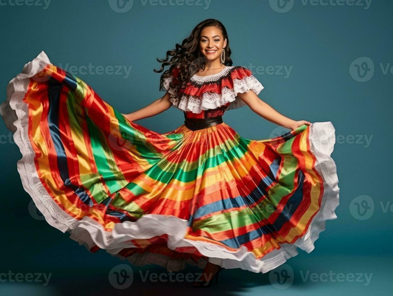 mexicano mulher dentro emocional dinâmico pose em sólido fundo ai generativo foto