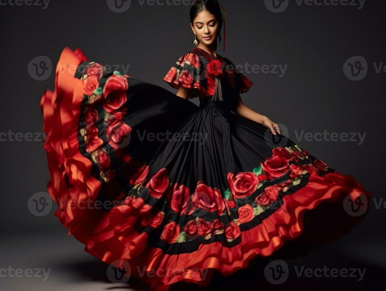 mexicano mulher dentro brincalhão pose em sólido fundo ai generativo foto