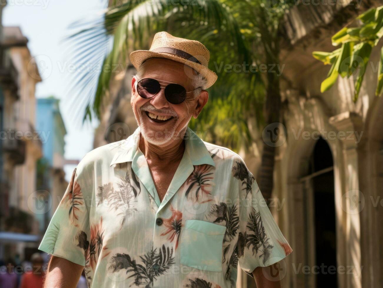 homem goza uma vagaroso passear através a vibrante cidade ruas ai generativo foto