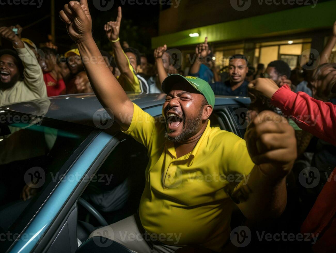 brasileiro homem comemora dele futebol equipes vitória ai generativo foto